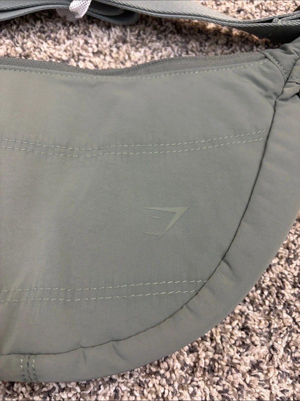 Gym Shark Green Pleated Nylon Crossbody Bag Adjustable Strap Logo Zip Closure